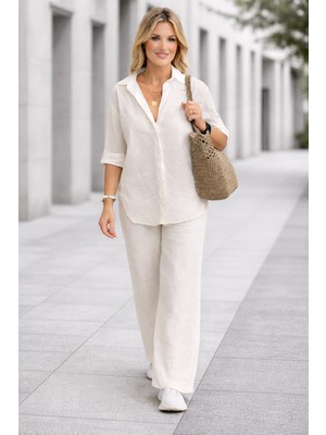 Barbora Yazlık Rahat Gömlek Pantolon Keten Takım