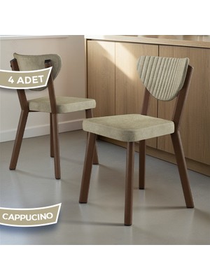 Canisa Arfe Serisi 4 Adet Cappucino Bukle Kumaş Mutfak Sandalyesi Kahve Metal Iskeletli