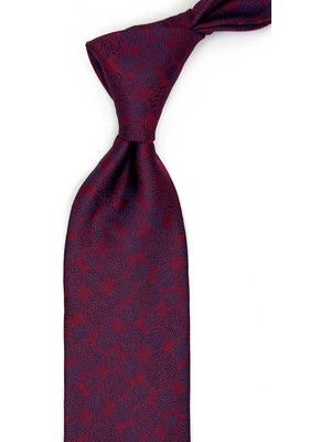 Kravatkolik Bordo - Lacivert Motif Desen Mendilli Klasik Kravat KK13690