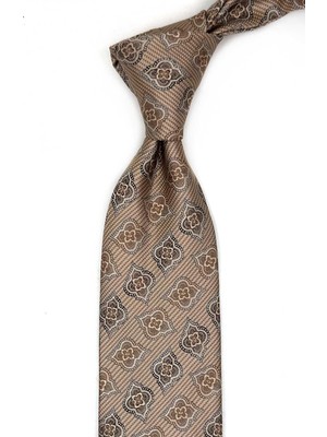 Kravatkolik Bej Motif Desen Mendilli Klasik Kravat KK13615