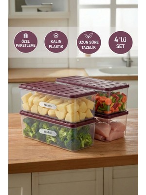 Selka Home 4 Adet 2 Lt. Nora Organizer Buzdolabı Buzluk Düzenleyici Saklama Kabı