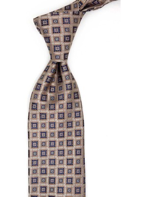 Kravatkolik Bej Motif Desen Mendilli Klasik Kravat KK13628