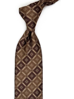 Kravatkolik Bej Motif Desen Mendilli Klasik Kravat KK13433