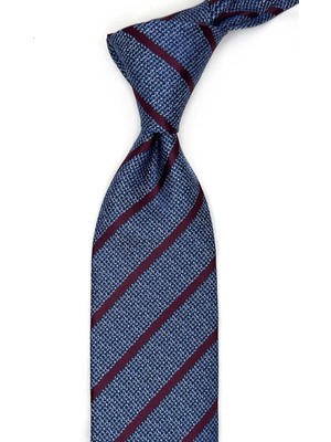 Kravatkolik Bordo - Lacivert Çizgi Desen Mendilli Klasik Kravat KK13504