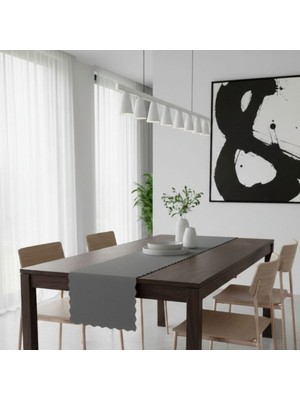 Grand Fine Art 4+1 Adet Deri Runner-Deri Supla-Fırfır Desenli Runner-Amerikan Servis 40X140 CM/33X44 cm