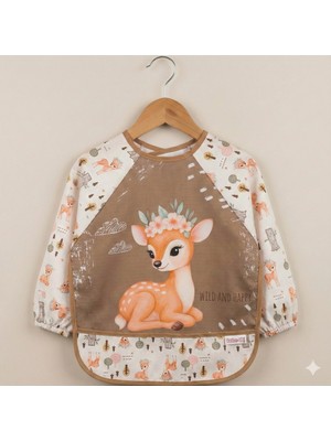Ceylan Figürlü Sıvı Geçirmez Uzun Kollu Mama Önlüğü - "wild And Happy" Desenli Ek Gıda Önlüğü