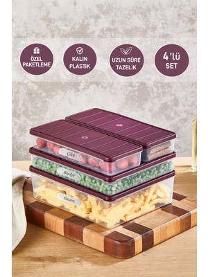 Selka Home 4'lü Set Nora Organizer Buzdolabı Buzluk Düzenleyici Saklama Kabı ( 1 Adet 4 Lt. 1 Adet 2,25 Lt. 2 Adet 1 Lt. )