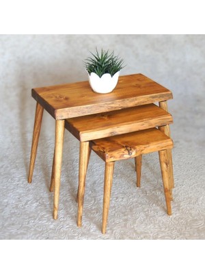 Mobenta Entema Doğal Ağaç Masif Kütük 3’lü Zigon Sehpa Ahşap Renk Tonu ile Şık Tasarım