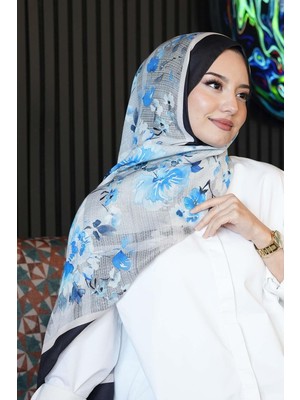 Afvente Su Çiçeği Desen Mavi Soft Pamuk Şal