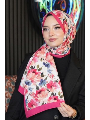 Afvente Çiçek Bahçesi Desen Fuşya Soft Pamuk Şal