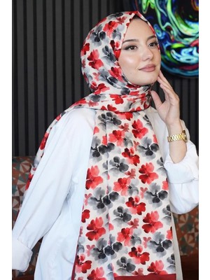 Afvente Sulu Boya Çiçek Desen Gri Soft Pamuk Şal