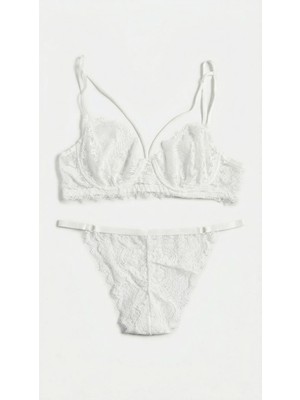 Zi Ekru Aura Dantelli Sütyen Külot Takımı