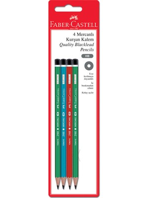 Faber-Castell Mercanlı Kurşun Kalem 4'lü HB Renkli Ergonomik Tasarım Dayanıklı Kalemler