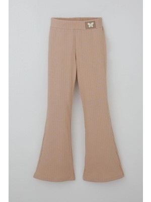 Breeze Kız Çocuk Ispanyol Paça Tayt Incili Kelebek Arma Aksesuarlı 8-14 Yaş, Pudra