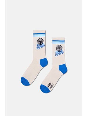 Happy Socks - Erkek Beyaz Star Wars Mando Desenli Çorap