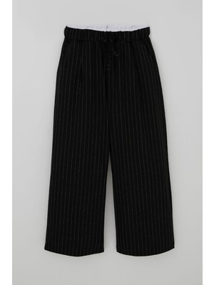 Breeze Kız Çocuk Pantolon Pinstripe Çizgili Çift Bel Detaylı 8-14 Yaş, Siyah