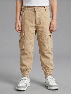 Robin Kids Erkek Çocuk Kargo Cepli Bej Kot Pantolon