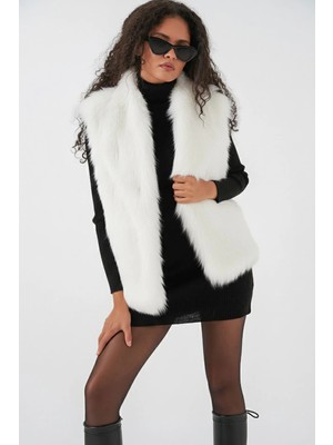 Hiccup Kadın Bdart Suni Kürk Şal Yaka Yelek Beyaz