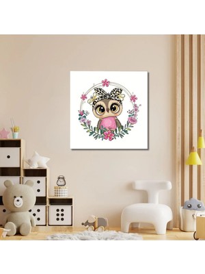 Şehzat Dekoratif Kare Kanvas Kız Çocuk Odası Sevimli Baykuş Tablosu