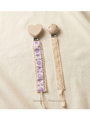 Hellemyst Vintage Deniz Yıldızı Dokuma ve Krem Dantel Emzik Askısı Zinciri – Ahşap Klipsli