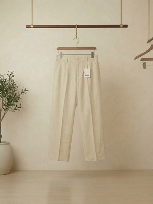 Kastrioti Pile Detaylı Relax-Fit Baggy Keten Pantolon