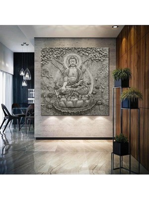 Şehzat Buda Heykeli 100X100 Meditasyon Yoga Yaşam Ağacı Kanvas Tablo