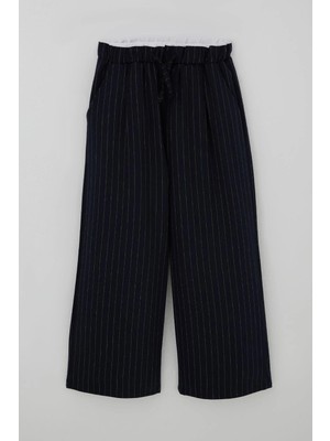 Breeze Kız Çocuk Pantolon Pinstripe Çizgili Çift Bel Detaylı 8-14 Yaş, Lacivert