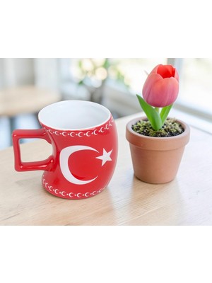 Elifeshop Ay Yıldız Tasarımlı Türk Bayraklı Porselen Kupa Fincan Mug – 350 ml Büyük Boy 019-670