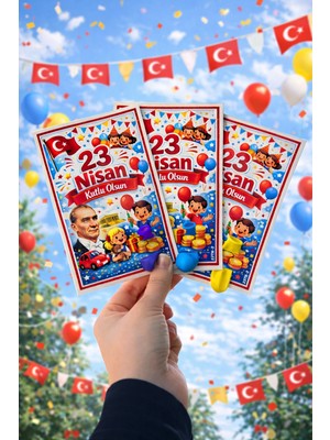 Msticker 20 Adet 23 Nisan Şeker ve Balon Konulabilen Tebrik Kartı 20'li Set – Sınıf Dağıtımlık Hediyelik Kart