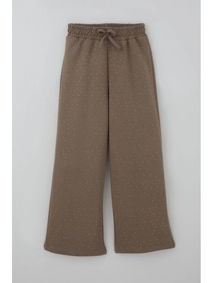 Breeze Kız Çocuk Pantolon Taş Baskılı Fiyonk Bağcık Aksesuarlı 8-14 Yaş, Vizon