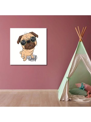Şehzat Dekoratif Kare Kanvas Çocuk Odası Gözlüklü Pug Köpek Tablosu