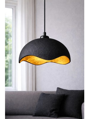 Handmade Wabi Sabi Karbon Beton Avize- Black Teynor