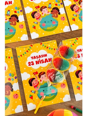 Msticker 20 Adet 23 Nisan Şeker ve Balon Konulabilen Tebrik Kartı 20'li Set – Sınıf Dağıtımlık Hediyelik Kart