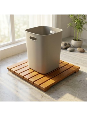 Afro Garden Nem Önleyici ve Kaydırmaz Çamaşır Sepeti Altlığı - Suya Dayanıklı Masif Teak