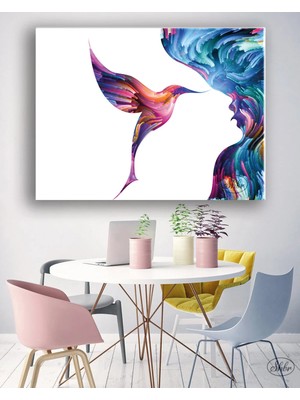 Şehzat Tekli, Yatay, Kanvas, Dekoratif, Duvar, Tablosu, Modern Baskılı, Sinek Kuşu,