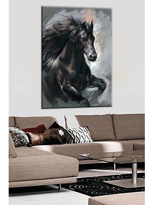 Şehzat Siyah At Yağlı Boya Görünüm Kanvas Tablo