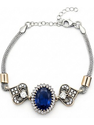 Silveranka 925 Ayar Gümüş Hürrem Sultan Safir Mavisi Oval Otantik Bileklik
