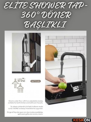 Keskon Elite Shower Tap – 360° Döner Başlıklı Tasarruflu Musluk Ucu, Basınç Artırıcı ve Su Tasarruflu