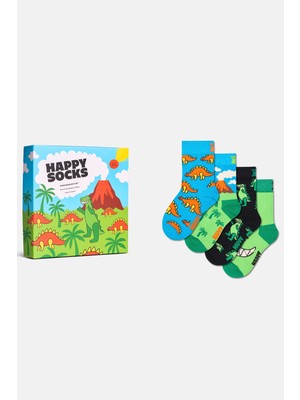 Happy Socks - Çocuk Dinozor Desenli 4\'lü Çorap Hediye Seti