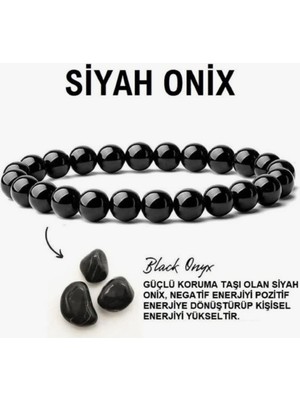 Efulim Doğaltaş Doğal Oniks Taşı Bileklik, Oniks Siyah Enerji Taşı, Negatif Enerji Kalkanı, Unisex El Yapımı