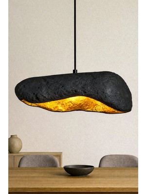 Handmade Wabi Sabi Karbon Beton Avize- Black Korvex