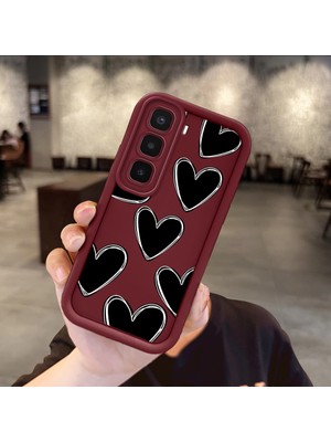 HONTINGA Tecno Spark 40 Pro Plus  ile Uyumlu Kılıfı Düşüme Önleyici Basitlik Anti Düşme Kamera Korumali Kalp Bordo Desen Yumuşak Silikon Telefon Kılıfı Kadın ve Erkek Için Uygundur K2-7216