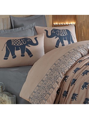Enlora Home Kolay Ütülenir Fil Desenli Mavi Nevresim Takımı 200 x 220 cm Çift Kişilik