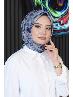 Afvente Fırça Desen İndigo Soft Pamuk Eşarp