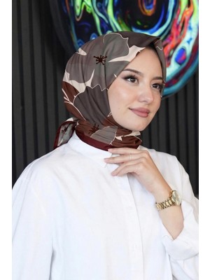 Afvente Gölge Çiçek Desen Mürdüm Soft Pamuk Eşarp