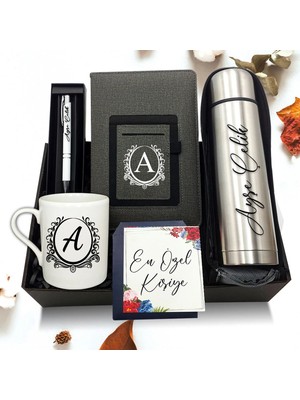 As Company Kişiye Özel Deri Kılıflı Çelik Termos & Cepli Defter & Kupa & Beyaz Kalem Hediye Seti