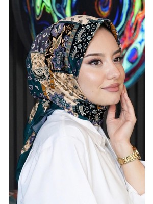 Afvente Floral Desen Petrol Soft Pamuk Eşarp