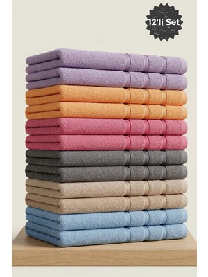 Virdis Home Myra Pamuklu El Yüz Havlusu Seti 12’li Yumuşak Emici Banyo Mutfak Spor ve Otel | 50X90CM