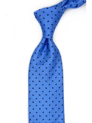 Kravatkolik Mavi Şal Desen Mendilli Klasik Kravat KK13637