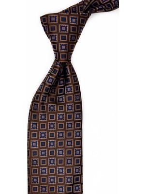 Kravatkolik Kahverengi Motif Desen Mendilli Klasik Kravat KK13631